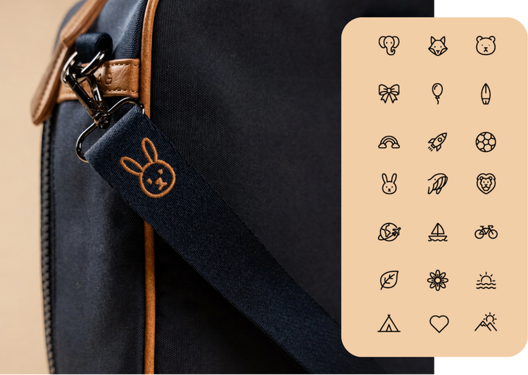 Custom embroidered icon personalization options for the BUBSBAG baby bag