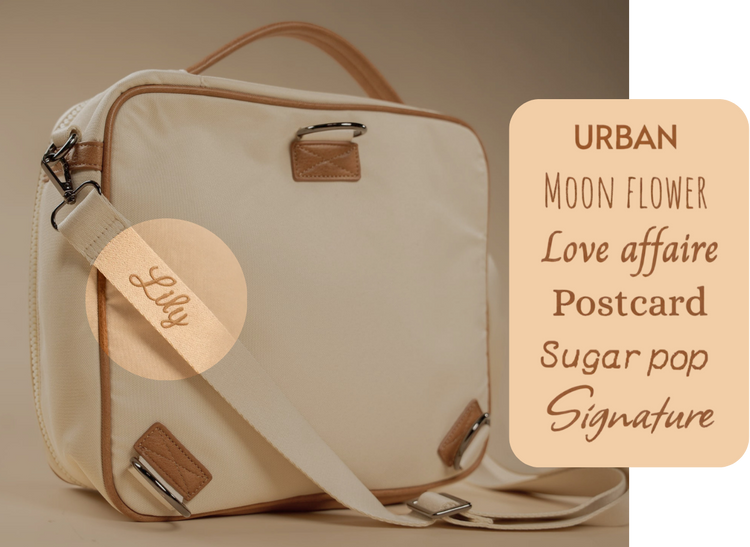 Personalized diaper bag with embroidered baby name and custom font options