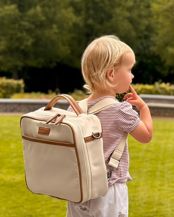 Organized baby and toddler backpack designed for family travel and outings